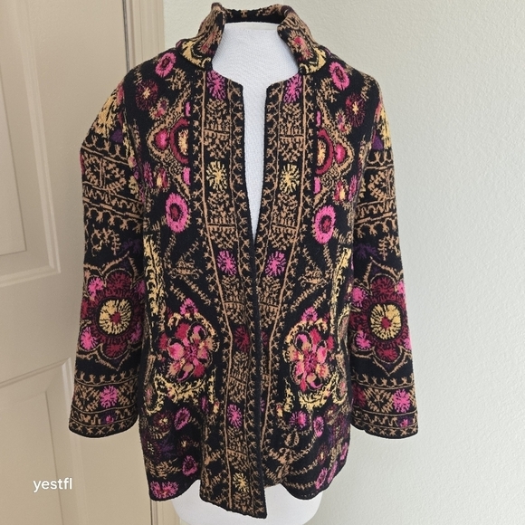 Anthropologie Moth Payton Floral Jacquard Jacket Sweater Cardigan Fair isle S - Picture 7 of 9